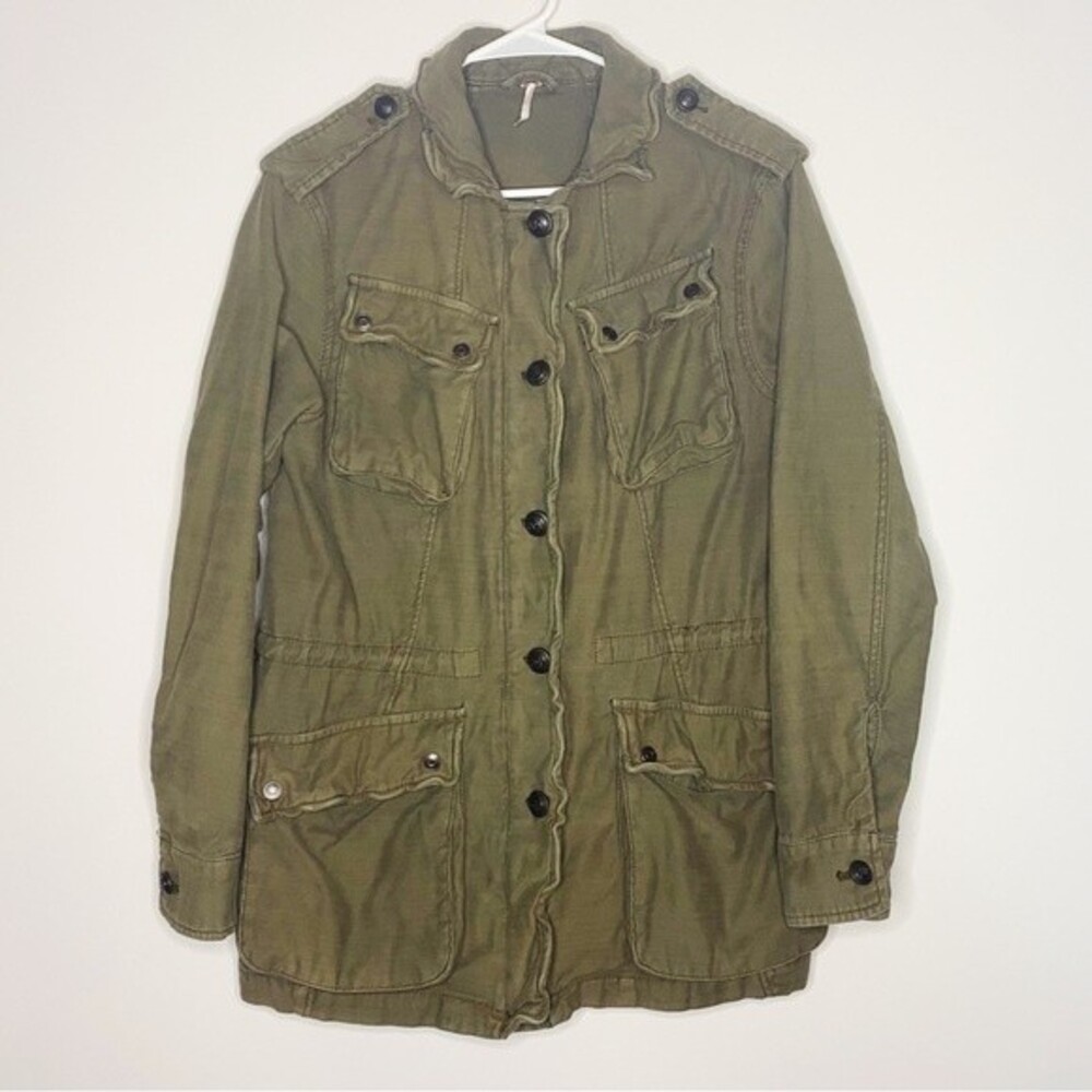 Free People Surplus Military Not Your Brothers Jacket Army Green Cotton Size S - Picture 3 of 9